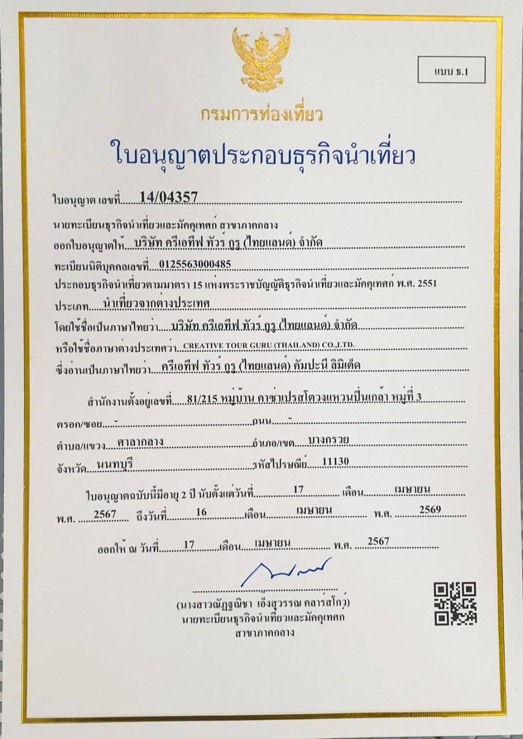 Tourism business license - Creative Tour Guru